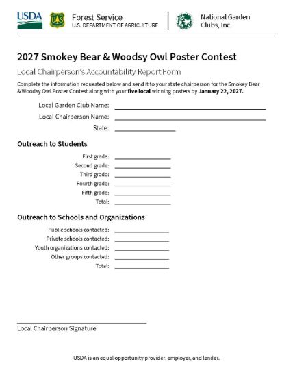 Picture of 2027 Smokey Bear & Woodsy Owl Poster Contest Local Chairperson's Accountability Report Form