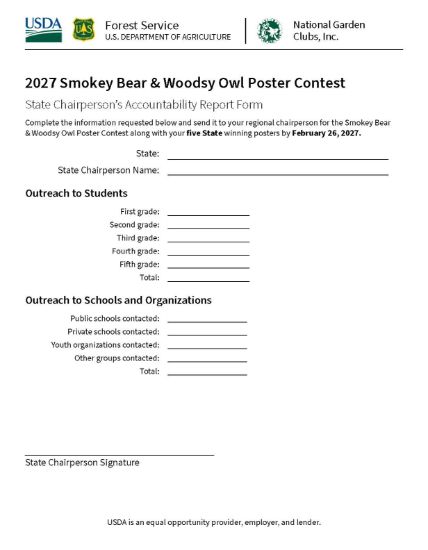 Picture of 2027 Smokey Bear & Woodsy Owl Poster Contest State Chairperson's Accountability Report Form